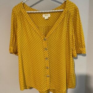 Anthropologie Maeve Yellow Polka Dot Blouse